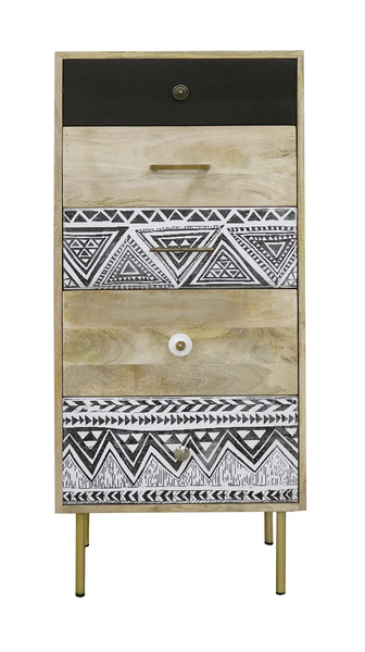 Wąska komoda drewniana w stylu boho BH-366-MN