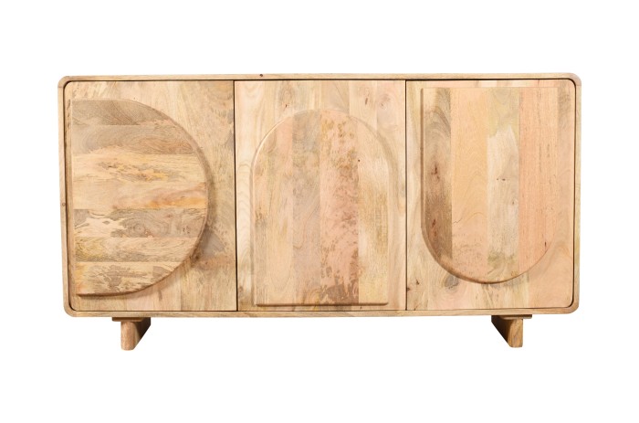 Komoda drewniana ED-01-MN, mango naturalne, wypukłe fronty 3D, 150×40×80 cm