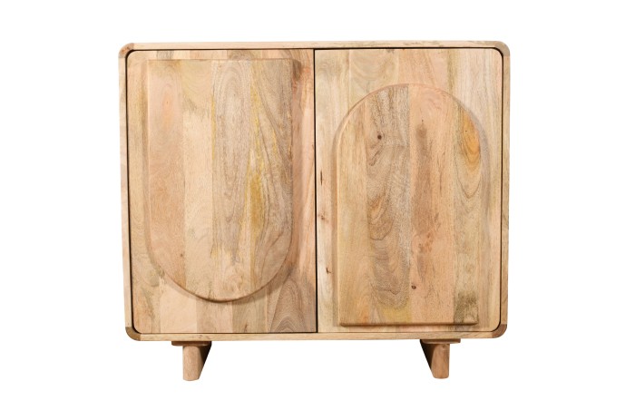 Mała komoda drewniana ED-02-MN, mango naturalne, rzeźbione fronty wypukłe, 90×40×80 cm