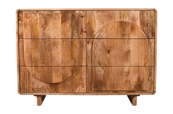 Pojemna komoda ED-03-CR z drewna mango w odcieniu karmelowym, 6 szuflad, 120×40×85 cm