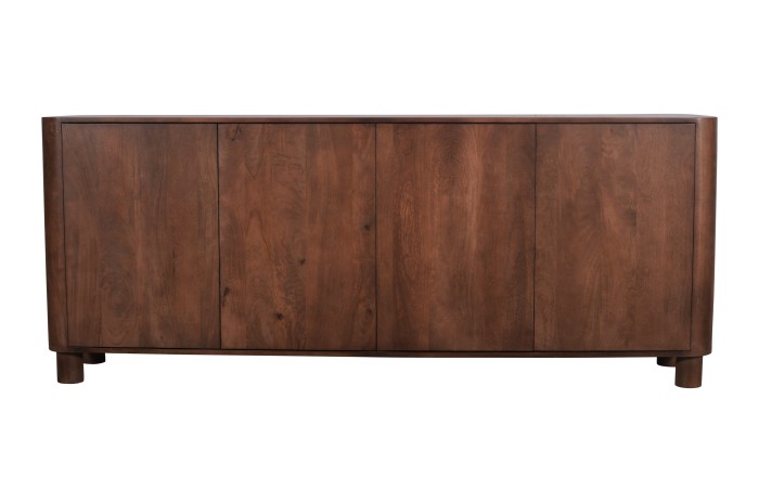Komoda drewniana mango orzech włoski 200×40×80 cm  RM-02-MWL Designerska komoda z zaokrąglonymi rogami, styl Japandi