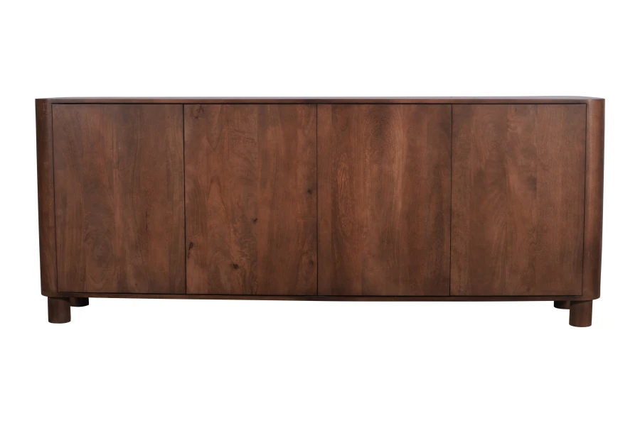 Komoda drewniana mango orzech włoski 200×40×80 cm  RM-02-MWL Designerska komoda z zaokrąglonymi rogami, styl Japandi