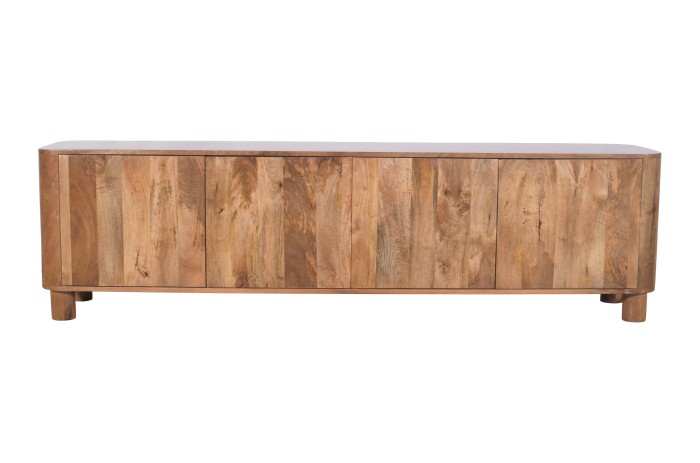 Szafka RTV drewniana mango karmel 200 cm RM-03-CR Styl organiczny, zaokrąglone narożniki, elegancki design