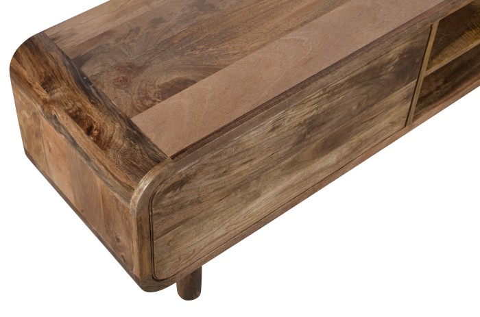 Szafka RTV XXL 210 cm z litego drewna mango retro PRL mid-century – karmel BC-05-CR