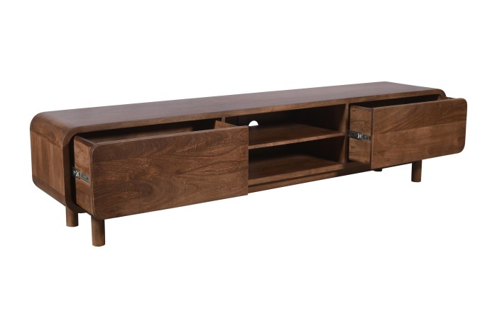 Duża szafka RTV 210 cm z litego drewna mango retro PRL mid-century – kolor orzech włoski BC-05-MWL