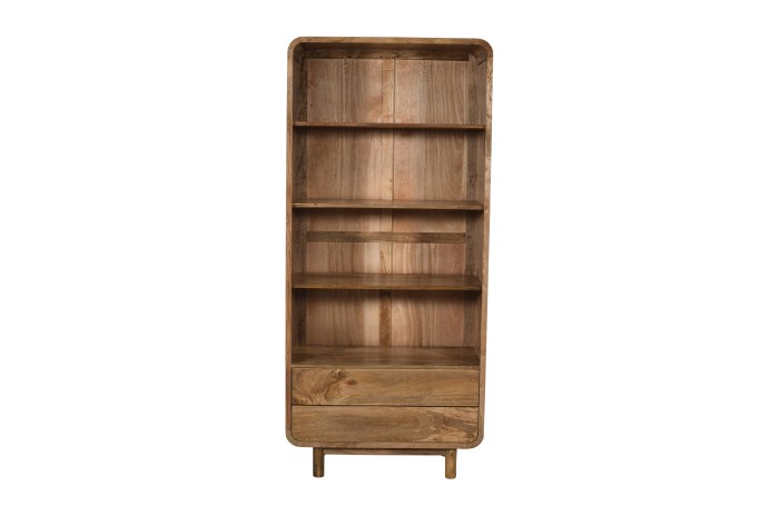 Regał drewniany z litego drewna mango 200 cm w stylu PRL retro mid-century – karmel BC-04-CR