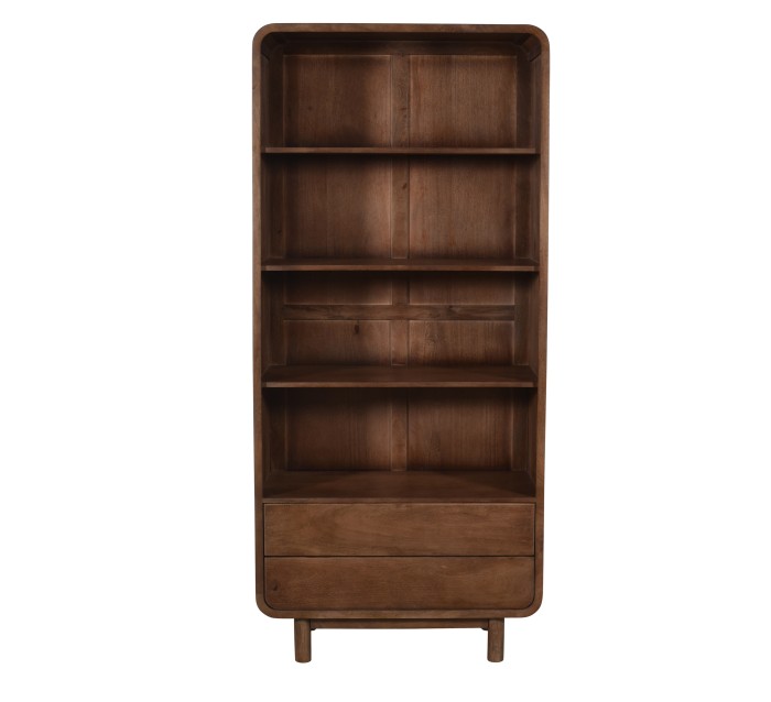 Regał z litego drewna mango 200 cm retro PRL mid-century – kolor orzech włoski BC-04-MWL