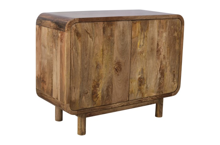 Komoda drewniana z drzwiczkami z litego drewna mango retro PRL mid-century – kolor karmel BC-02-CR