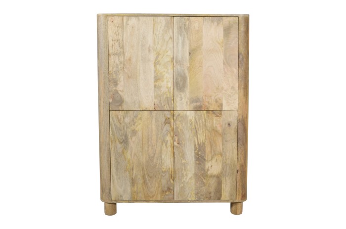 Komoda wysoka z litego drewna mango 100×40×135  w stylu japandi, zaokrąglone narożniki, pełne drewniane drzwi i półki – kolor naturalny RM-08-MN