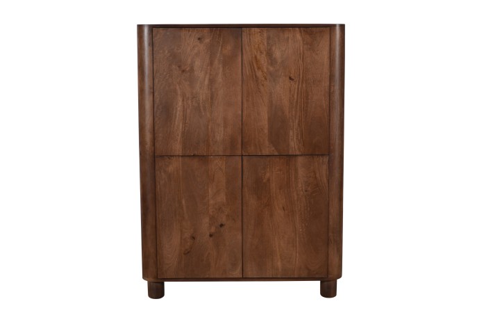 Szafka wysoka 100×40×135 z litego drewna mango w stylu japandi, zaokrąglone narożniki, drewniane drzwi i półki –  kolor orzech włoski RM-08-MWL