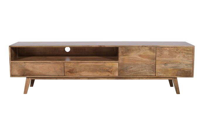 Komoda RTV z litego drewna mango ST-19-CR  – kolor karmel, nowoczesny styl skandynawski, 203 cm ST-19-CR