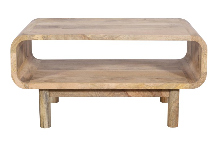 Stolik kawowy / ława PRL z półką z litego drewna mango 90×50 cm kolor naturalny,  BC-03-MN