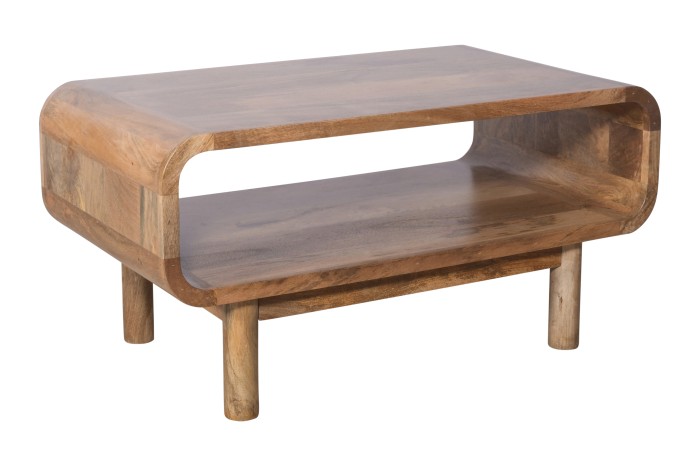 Stolik kawowy / ława PRL z półką z litego drewna mango 90×50 cm  kolor mango karmel  BC-03-CR