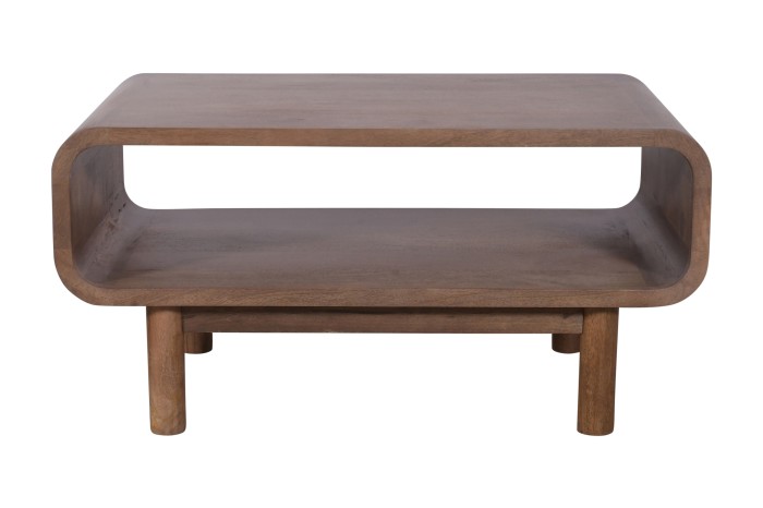 Stolik kawowy z półką w stylu PRL z litego drewna mango 90×50 cm – orzech włoski, BC-03-MWL