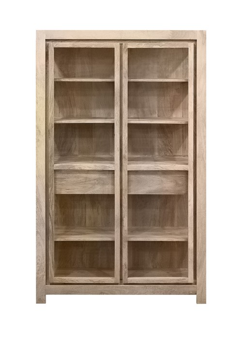 Witryna Nowoczesna Skandynawska z Litego Drewna Mango 3-Stronna 180 cm – Przeszklona z Szufladami | Natural 110x40x180
