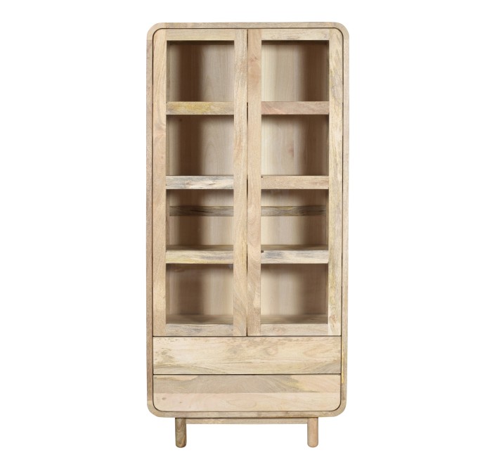 Witryna z litego drewna mango 90x40x200 cm – przeszklona, styl japandi / skandynawski lite drewno BC-07-MN