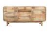 Komoda drewniana BC-08-MN 160 cm z drewna mango – 3 szuflady i 2 drzwi, styl Retro i Mid-Century Modern, Naturalna
