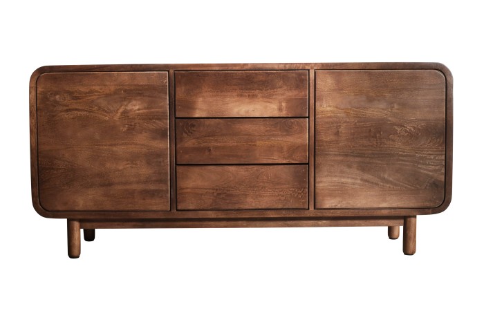 Komoda BC-08-MWL 160 cm z drewna mango – 3 szuflady i 2 drzwi, komoda Retro, Mid-Century Modern, kolor Orzech Włoski