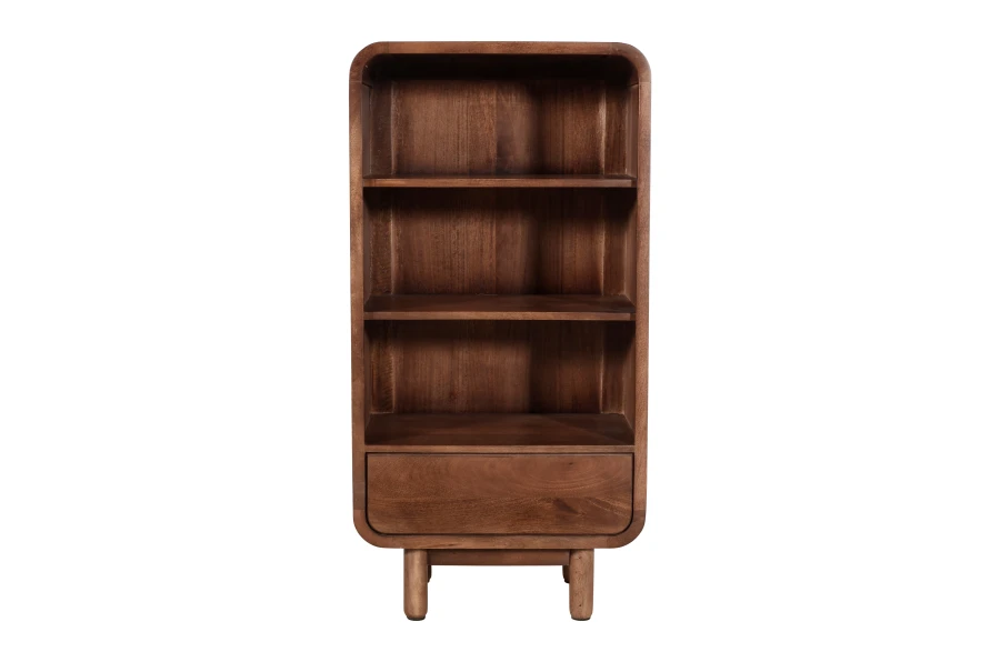 Regał z litego drewna mango 120 cm , retro PRL mid-century – kolor orzech włoski BC-09-MWL