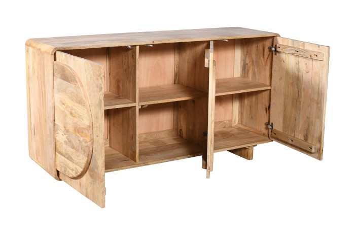 Komoda drewniana ED-01-MN, mango naturalne, wypukłe fronty 3D, 150×40×80 cm