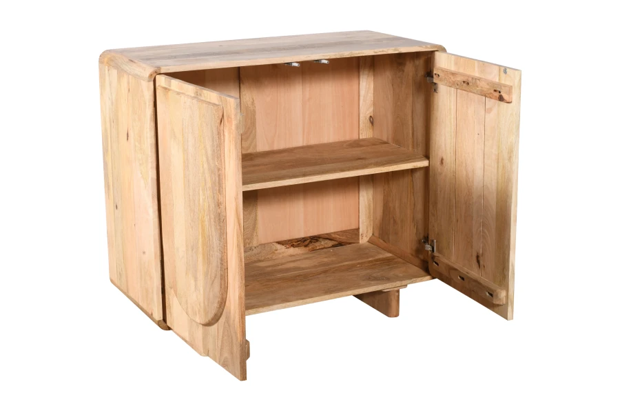 Mała komoda drewniana ED-02-MN, mango naturalne, rzeźbione fronty wypukłe, 90×40×80 cm
