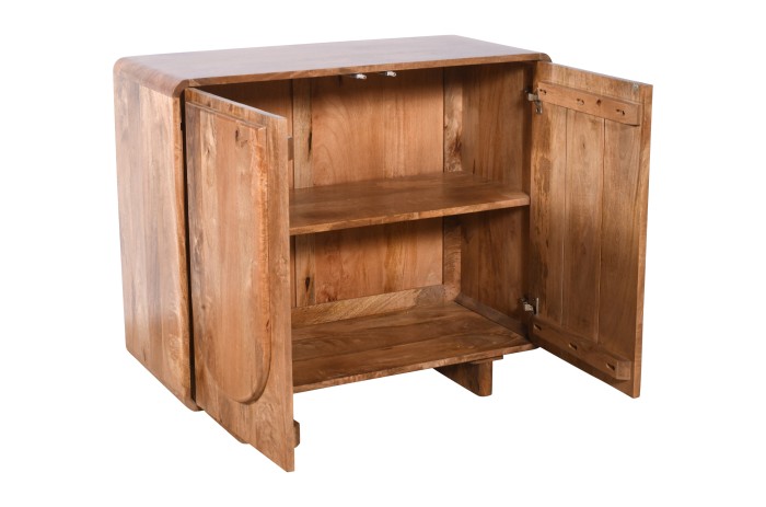 Komoda ED-02-CR z litego drewna mango w wybarwieniu karmelowym, rzeźbione fronty wypukłe 3D, 90×40×80 cm