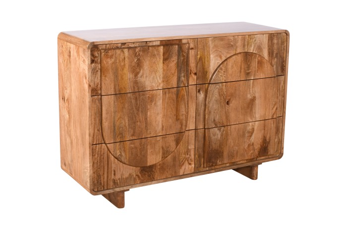 Pojemna komoda ED-03-CR z drewna mango w odcieniu karmelowym, 6 szuflad, 120×40×85 cm