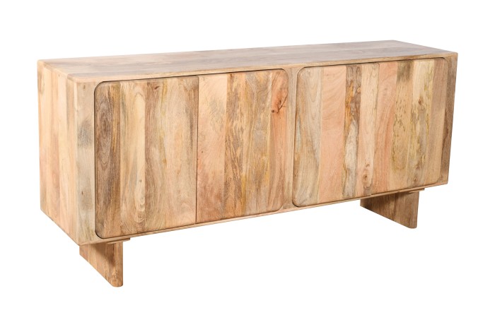 Drewniana komoda z naturalnego mango – 4 drzwi, 165×43×75 cm | model HG-01-MN