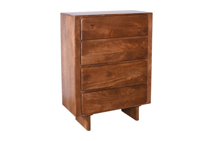 Drewniana komoda mango orzech włoski – wysoka, 4 szuflady | kod HG‑04‑MWL