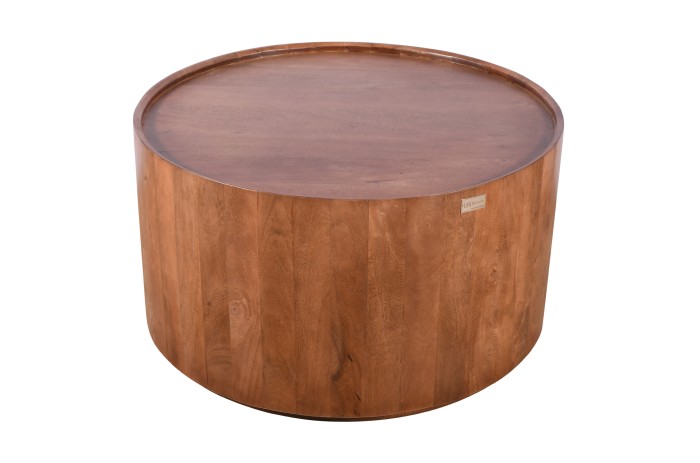 Designerski stolik kawowy ED-04-MWL – okrągły 80 cm, drewno mango kolor orzech włoski