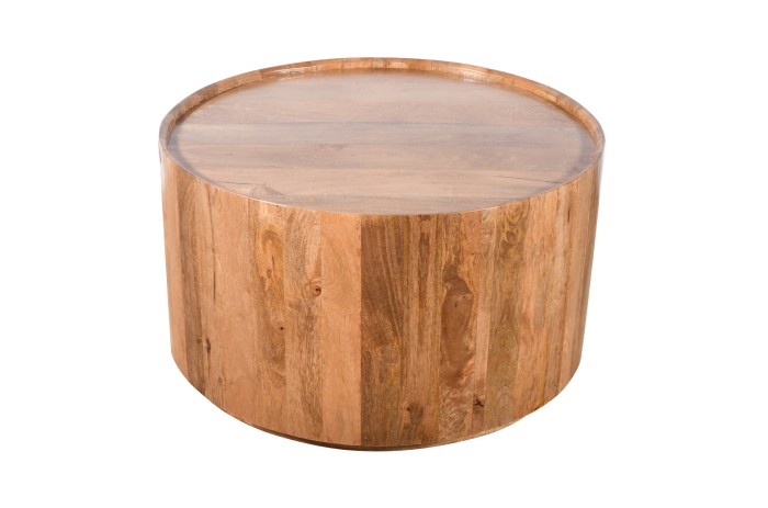 Okrągły stolik kawowy ED-04-CR – nowoczesny design, drewno mango karmel 80x80x45 cm