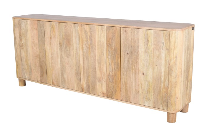 Komoda drewniana mango naturalne 200×40×80 cm RM-02-MN Minimalistyczna komoda z zaokrąglonymi narożnikami Japandi