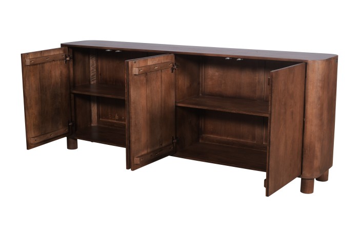Komoda drewniana mango orzech włoski 200×40×80 cm  RM-02-MWL Designerska komoda z zaokrąglonymi rogami, styl Japandi