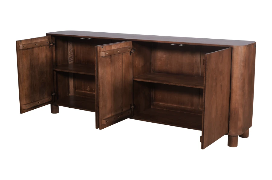 Komoda drewniana mango orzech włoski 200×40×80 cm  RM-02-MWL Designerska komoda z zaokrąglonymi rogami, styl Japandi