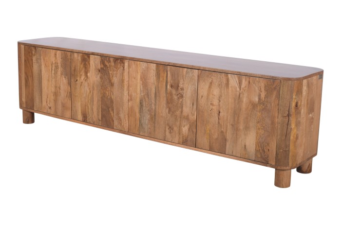 Szafka RTV drewniana mango karmel 200 cm RM-03-CR Styl organiczny, zaokrąglone narożniki, elegancki design