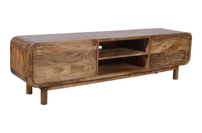 Szafka RTV mango 180 cm z litego drewna w stylu retro mid-century – karmel BC-06-CR