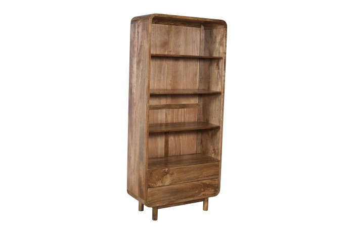 Regał drewniany z litego drewna mango 200 cm w stylu PRL retro mid-century – karmel BC-04-CR