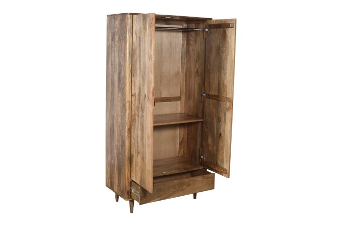 Szafa drewniana z litego drewna mango w stylu mid-century modern retro PRL – kolor karmel FT-10-CR