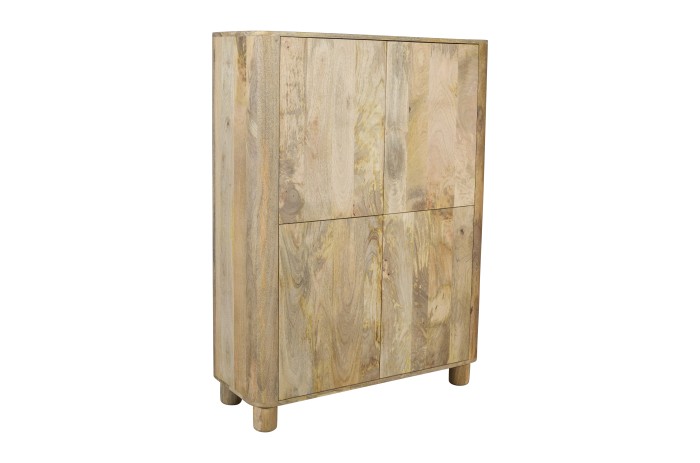 Komoda wysoka z litego drewna mango 100×40×135  w stylu japandi, zaokrąglone narożniki, pełne drewniane drzwi i półki – kolor naturalny RM-08-MN