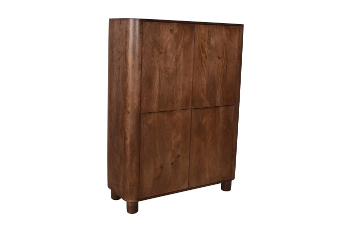 Szafka wysoka 100×40×135 z litego drewna mango w stylu japandi, zaokrąglone narożniki, drewniane drzwi i półki –  kolor orzech włoski RM-08-MWL