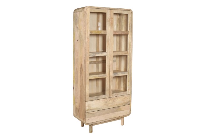 Witryna z litego drewna mango 90x40x200 cm – przeszklona, styl japandi / skandynawski lite drewno BC-07-MN