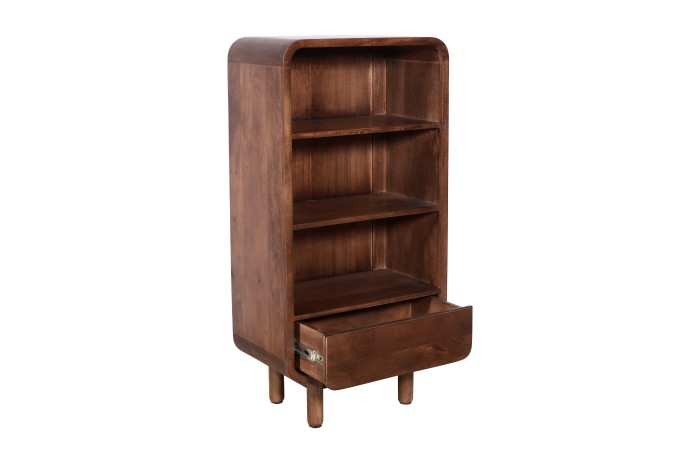 Regał z litego drewna mango 120 cm , retro PRL mid-century – kolor orzech włoski BC-09-MWL
