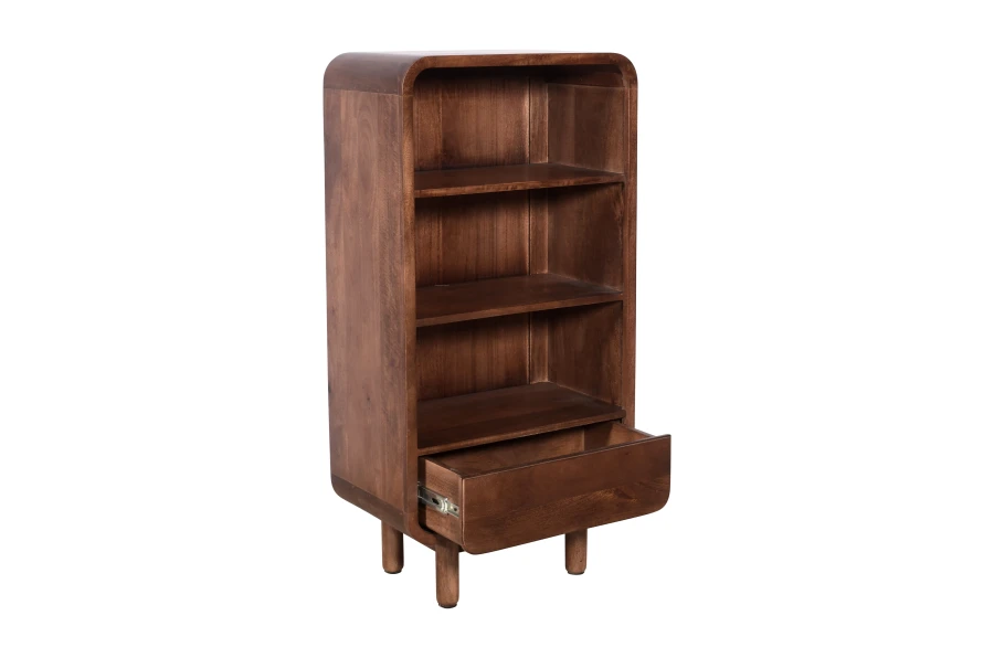 Regał z litego drewna mango 120 cm , retro PRL mid-century – kolor orzech włoski BC-09-MWL