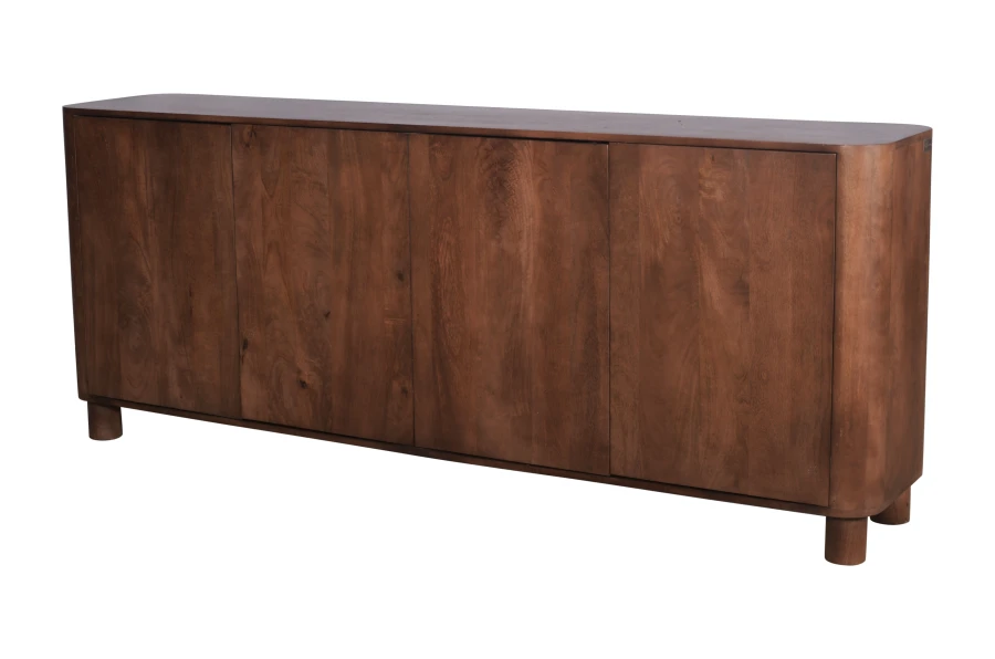 Komoda drewniana mango orzech włoski 200×40×80 cm  RM-02-MWL Designerska komoda z zaokrąglonymi rogami, styl Japandi