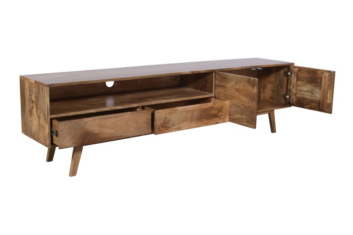 Komoda RTV z litego drewna mango ST-19-CR  – kolor karmel, nowoczesny styl skandynawski, 203 cm ST-19-CR