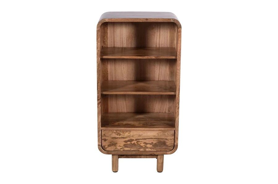 Regał drewniany retro,  Mango Caramel 60x35x120 cm — styl skandynawski BC-09-CR