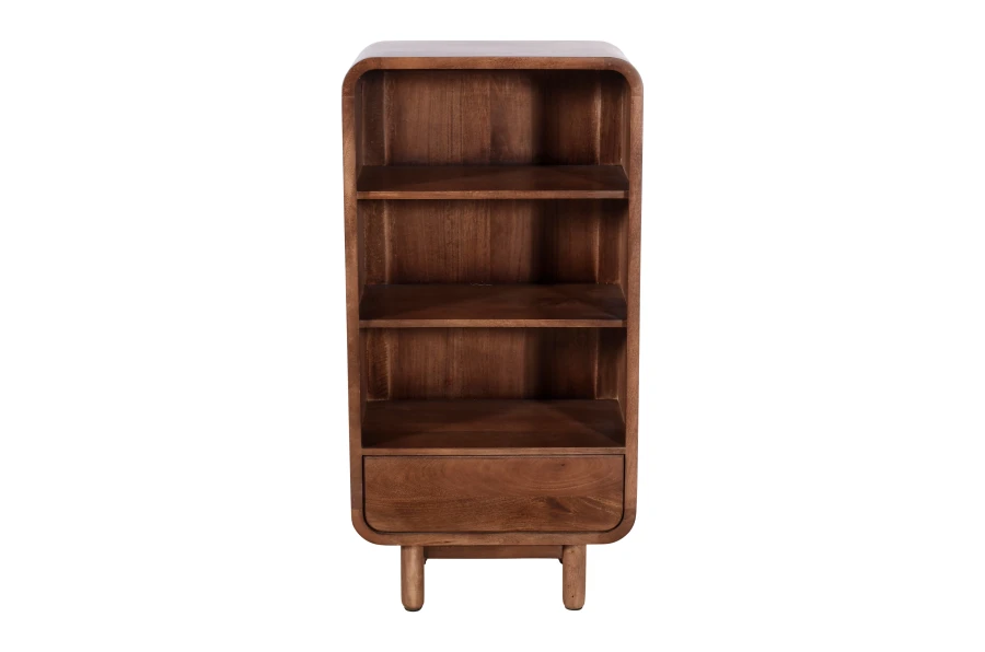 Regał z litego drewna mango 120 cm , retro PRL mid-century – kolor orzech włoski BC-09-MWL