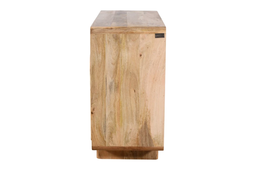 Mała komoda drewniana ED-02-MN, mango naturalne, rzeźbione fronty wypukłe, 90×40×80 cm