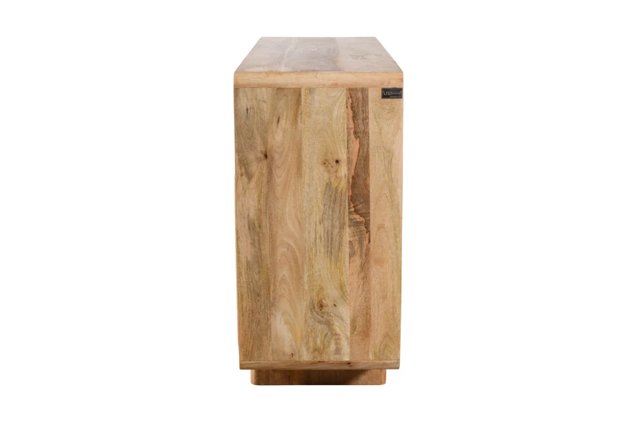 Pojemna komoda ED-03-MN z drewna mango naturalnego, fronty 3D, 6 szuflad, 120×40×85 cm