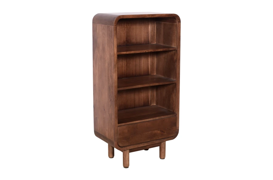Regał z litego drewna mango 120 cm , retro PRL mid-century – kolor orzech włoski BC-09-MWL